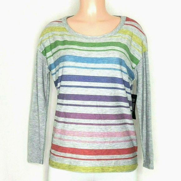 Chaser Rainbow Stripe Tee Top Small or Medium* Cozy Pullover Dropped Sleeves - Picture 2 of 8